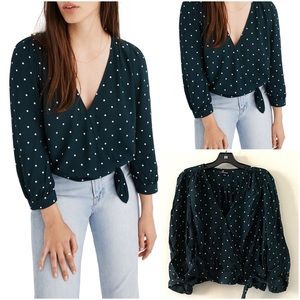 Madewell faux wrap polka dot shirt